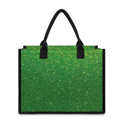 Shamrock Green (NOT Real) Glitter Print Canvas Tote Bag