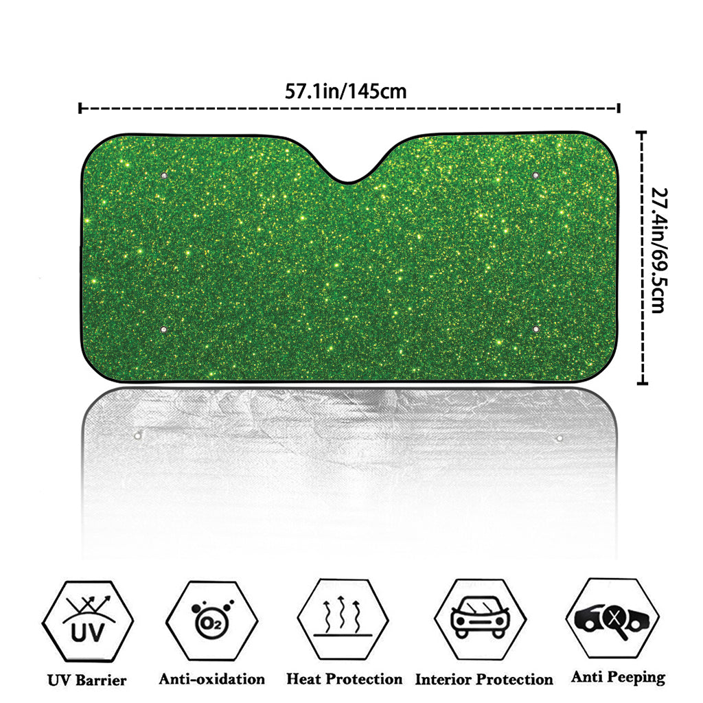 Shamrock Green (NOT Real) Glitter Print Car Windshield Sun Shade