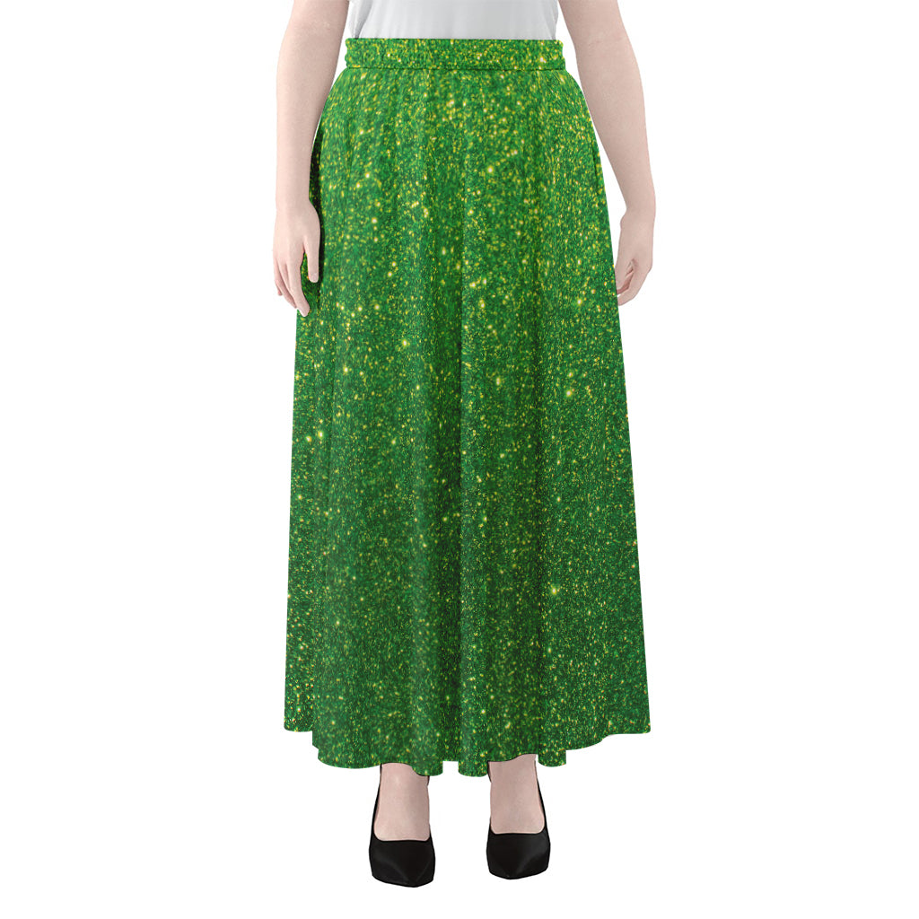 Shamrock Green (NOT Real) Glitter Print Chiffon Maxi Skirt