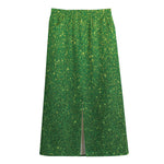 Shamrock Green (NOT Real) Glitter Print Cotton Front Slit Maxi Skirt