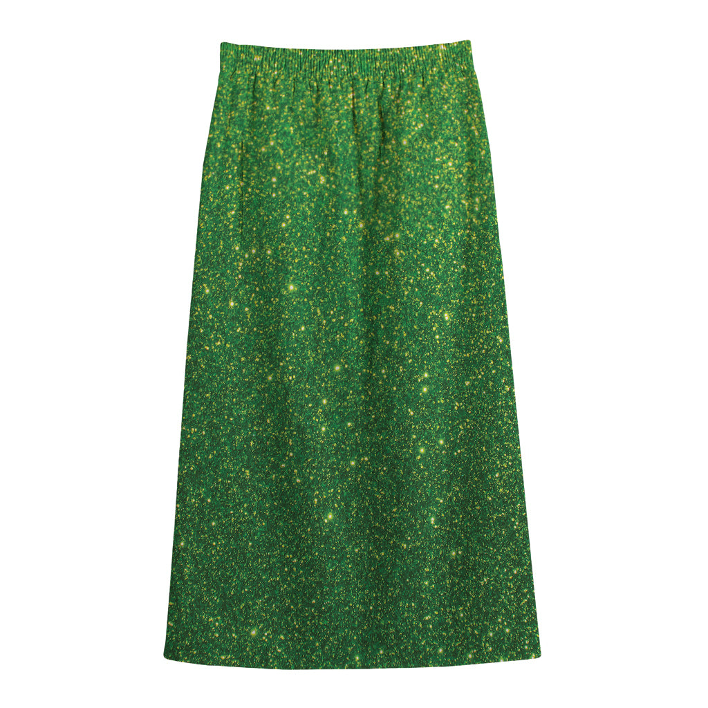 Shamrock Green (NOT Real) Glitter Print Cotton Front Slit Maxi Skirt