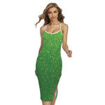 Shamrock Green (NOT Real) Glitter Print Cross Back Cami Dress