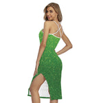 Shamrock Green (NOT Real) Glitter Print Cross Back Cami Dress
