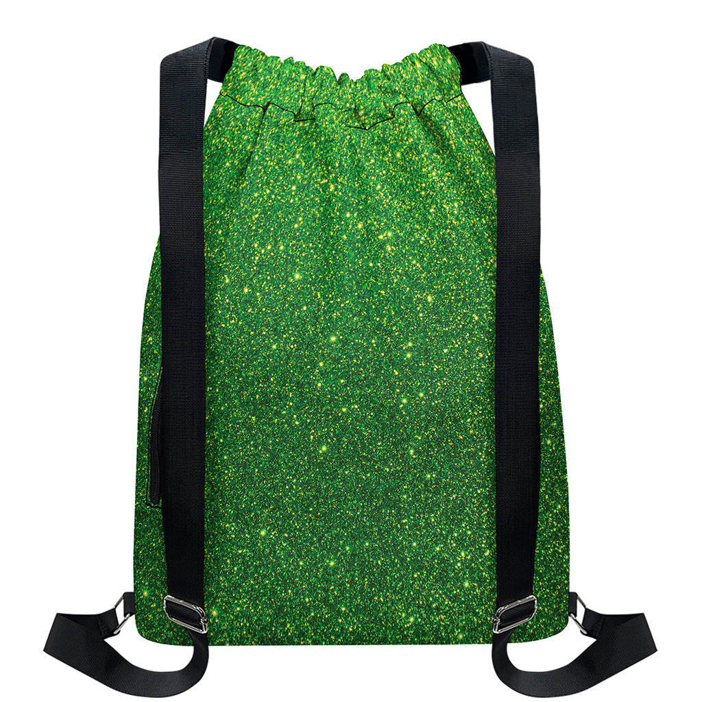 Shamrock Green (NOT Real) Glitter Print Drawstring Backpack
