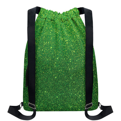 Shamrock Green (NOT Real) Glitter Print Drawstring Backpack