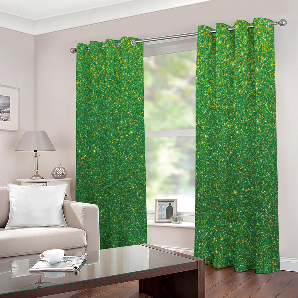 Shamrock Green (NOT Real) Glitter Print Extra Wide Grommet Curtains