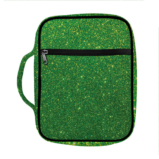 Shamrock Green (NOT Real) Glitter Print Front Pocket Bible Bag