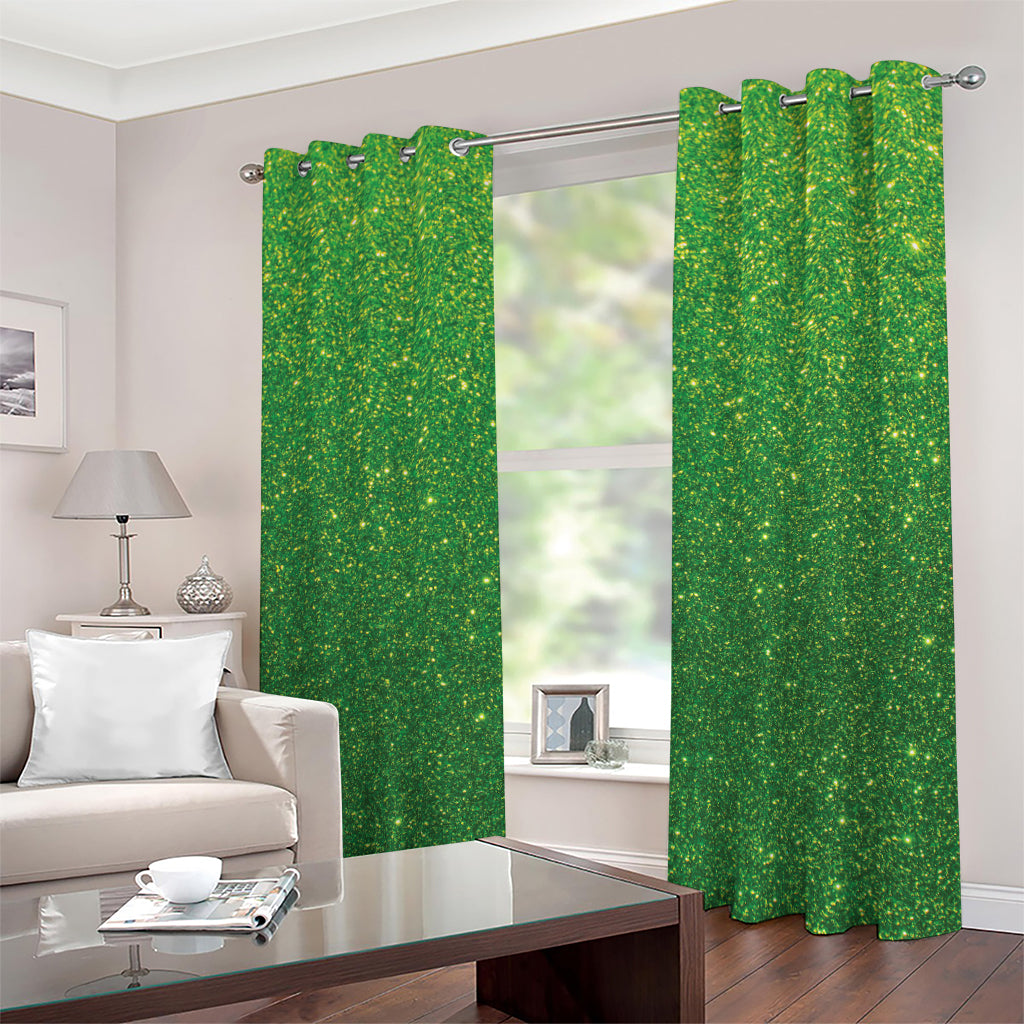 Shamrock Green (NOT Real) Glitter Print Grommet Curtains