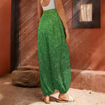 Shamrock Green (NOT Real) Glitter Print Harem Pants