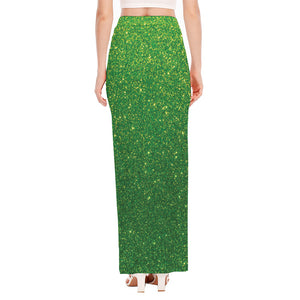 Shamrock Green (NOT Real) Glitter Print High Slit Maxi Skirt