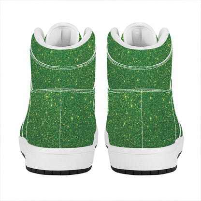 Shamrock Green (NOT Real) Glitter Print High Top Leather Sneakers