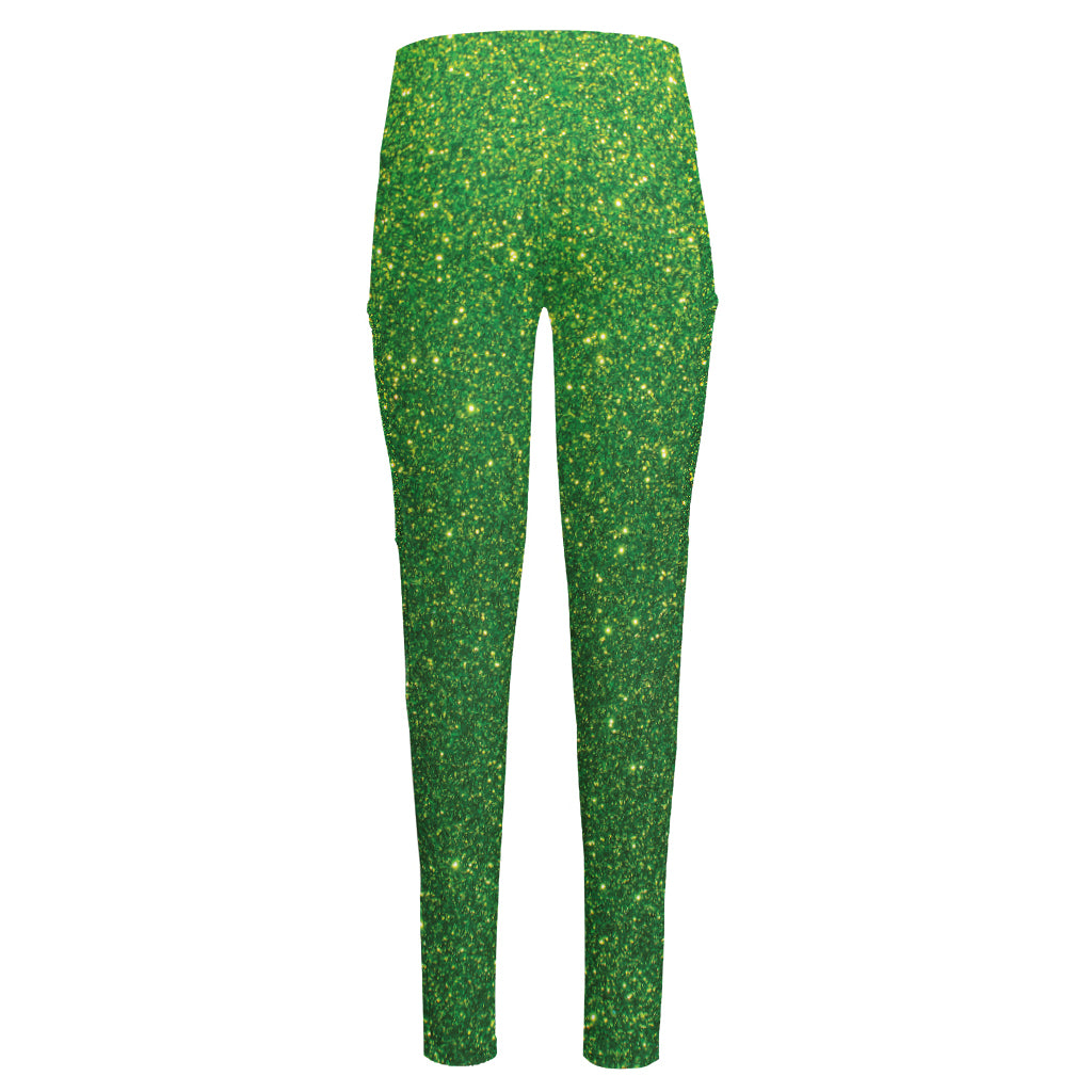 Shamrock Green (NOT Real) Glitter Print High-Waisted Pocket Leggings