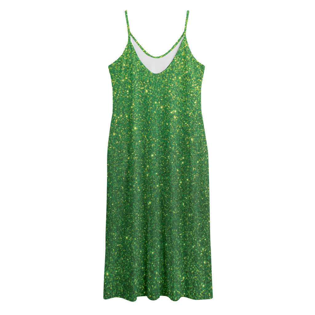 Shamrock Green (NOT Real) Glitter Print Jersey Midi Cami Dress