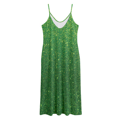 Shamrock Green (NOT Real) Glitter Print Jersey Midi Cami Dress