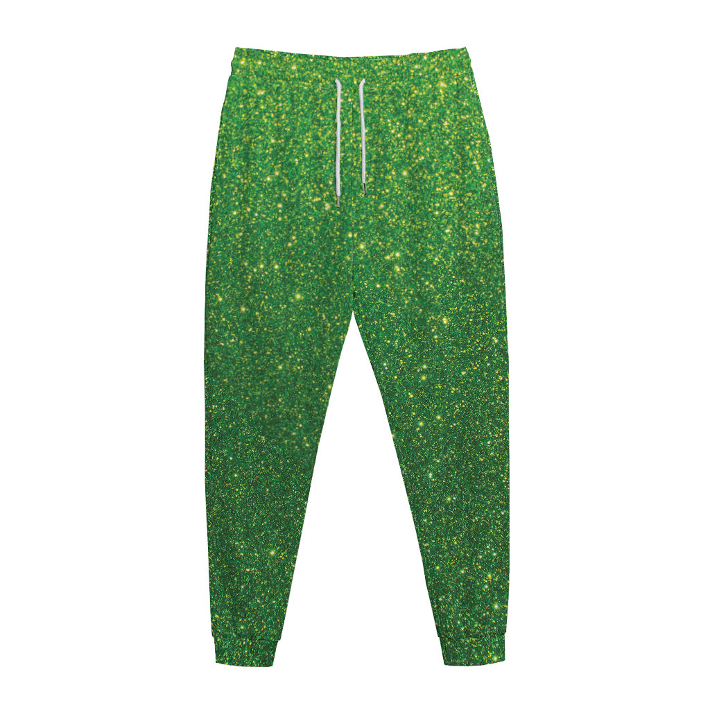 Shamrock Green (NOT Real) Glitter Print Jogger Pants