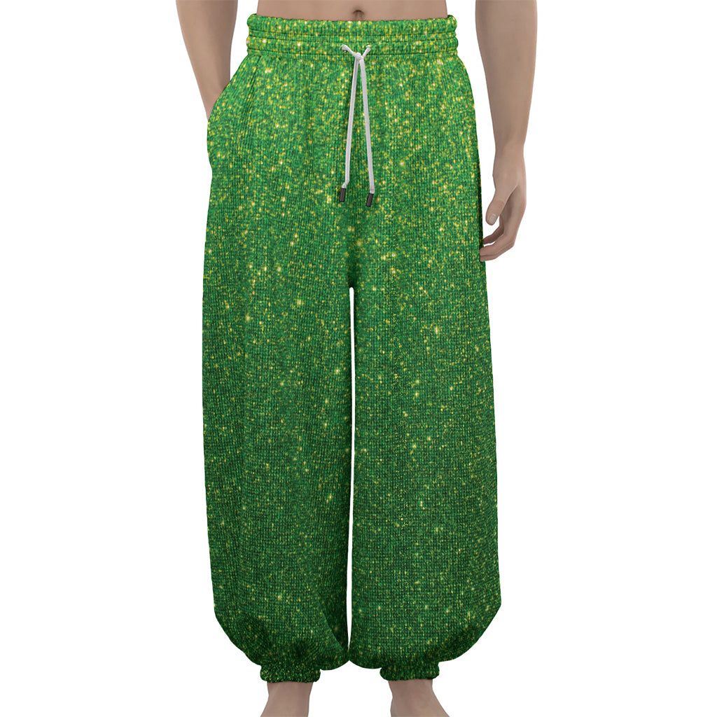 Shamrock Green (NOT Real) Glitter Print Lantern Pants