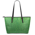 Shamrock Green (NOT Real) Glitter Print Leather Tote Bag With Zipper