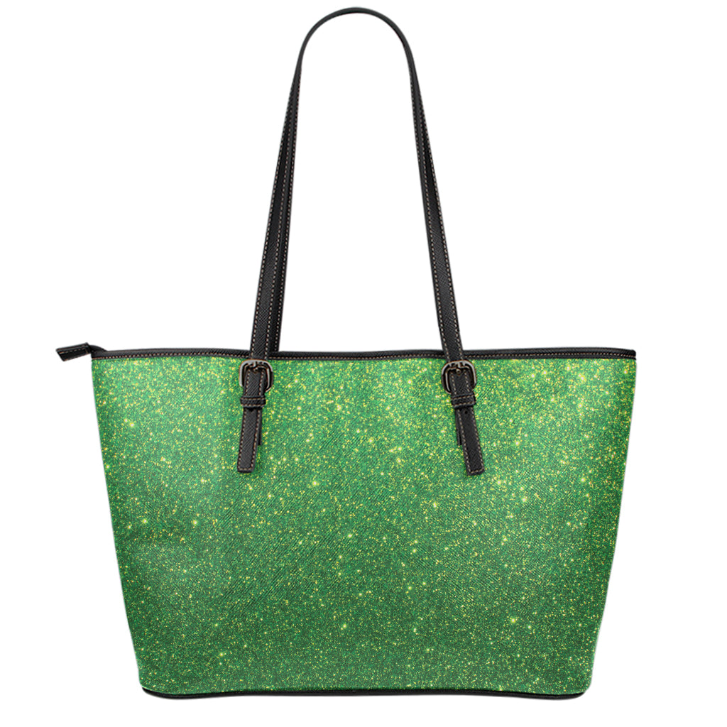 Shamrock Green (NOT Real) Glitter Print Leather Tote Bag