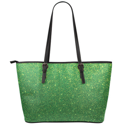Shamrock Green (NOT Real) Glitter Print Leather Tote Bag