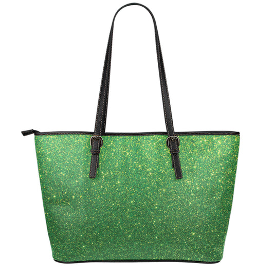 Shamrock Green (NOT Real) Glitter Print Leather Tote Bag