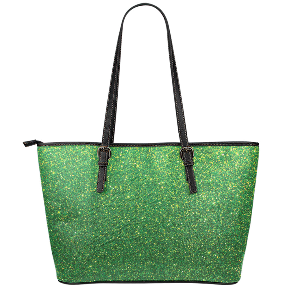 Shamrock Green (NOT Real) Glitter Print Leather Tote Bag