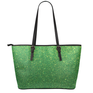 Shamrock Green (NOT Real) Glitter Print Leather Tote Bag