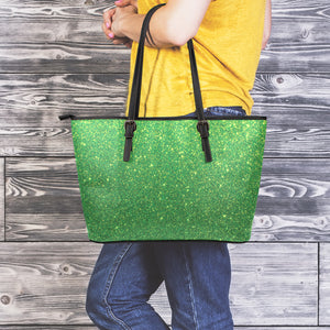 Shamrock Green (NOT Real) Glitter Print Leather Tote Bag