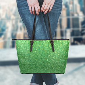 Shamrock Green (NOT Real) Glitter Print Leather Tote Bag