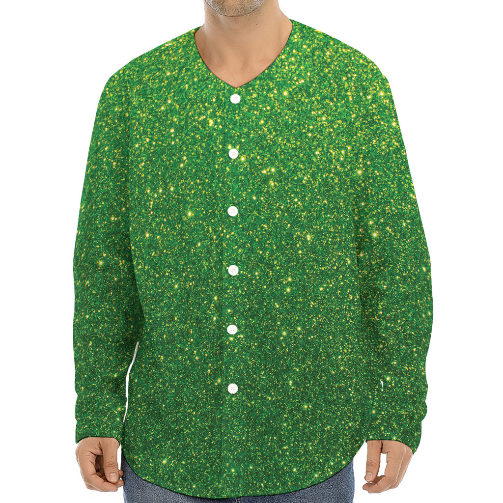 Shamrock Green (NOT Real) Glitter Print Long Sleeve Baseball Jersey