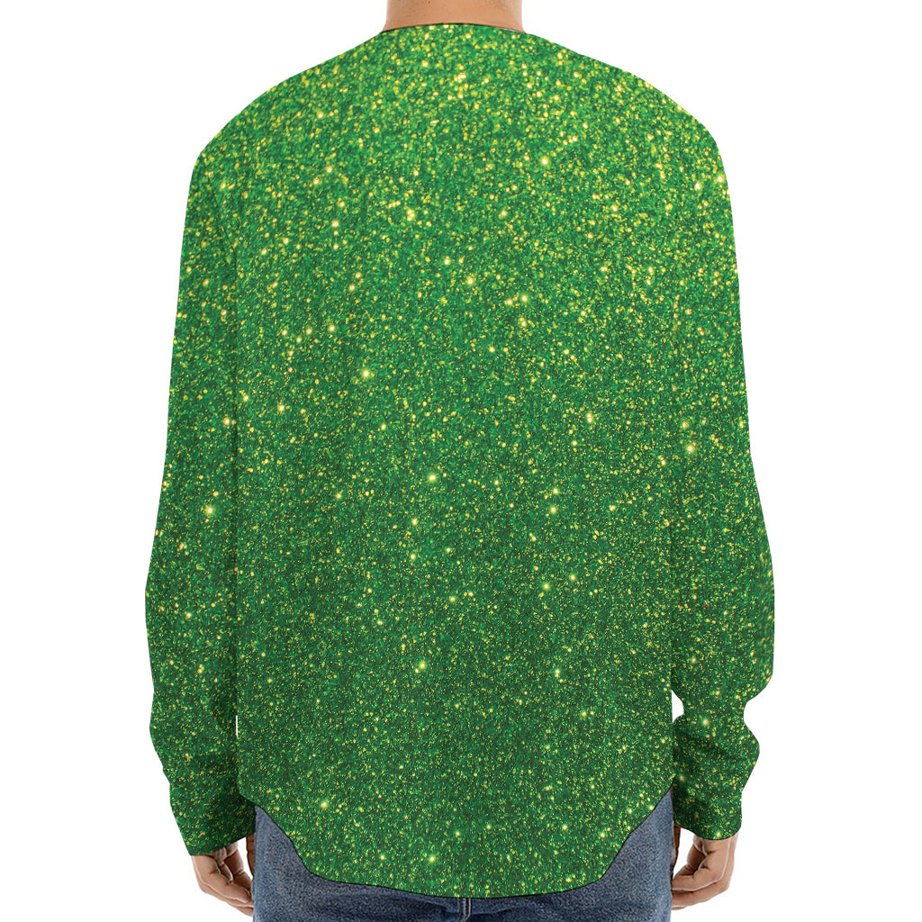 Shamrock Green (NOT Real) Glitter Print Long Sleeve Baseball Jersey