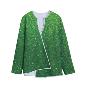 Shamrock Green (NOT Real) Glitter Print Long Sleeve Short Coat