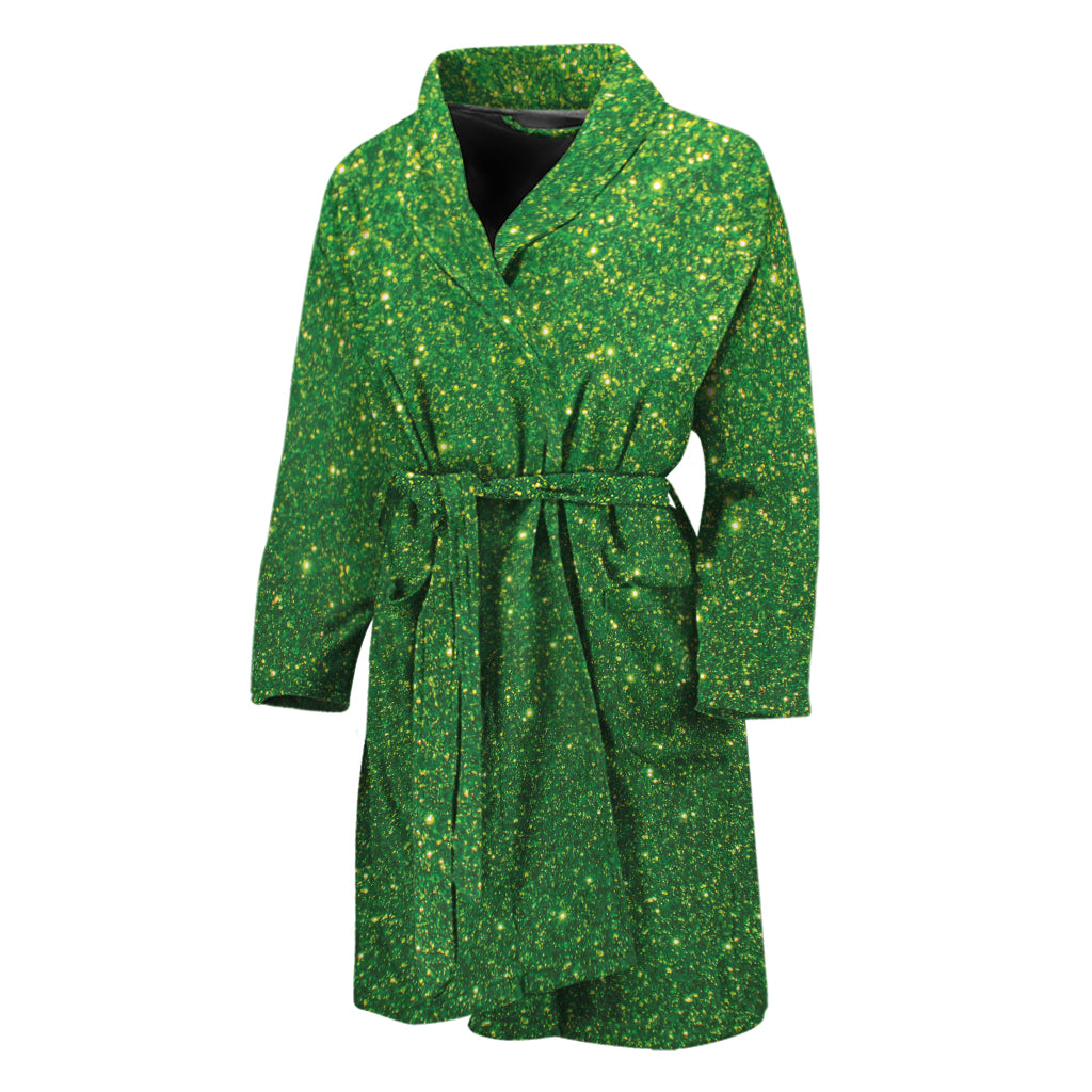 Shamrock Green (NOT Real) Glitter Print Men's Bathrobe