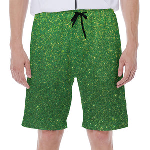 Shamrock Green (NOT Real) Glitter Print Men's Beach Shorts