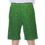 Shamrock Green (NOT Real) Glitter Print Men's Beach Shorts