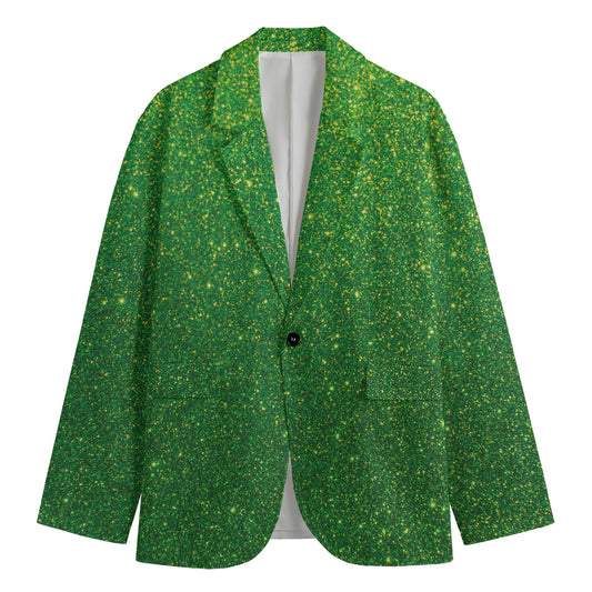 Shamrock Green (NOT Real) Glitter Print Men's Blazer