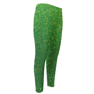 Shamrock Green (NOT Real) Glitter Print Men's Compression Pants