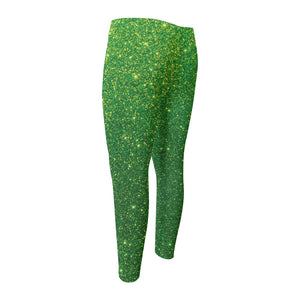 Shamrock Green (NOT Real) Glitter Print Men's Compression Pants