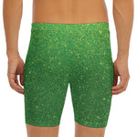 Shamrock Green (NOT Real) Glitter Print Men's Long Boxer Briefs