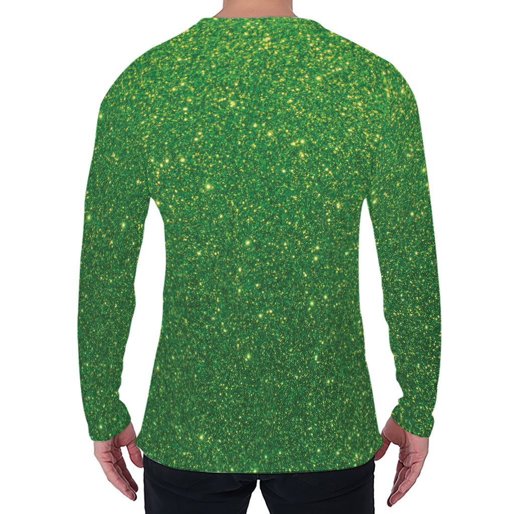 Shamrock Green (NOT Real) Glitter Print Men's Long Sleeve T-Shirt