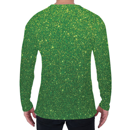 Shamrock Green (NOT Real) Glitter Print Men's Long Sleeve T-Shirt