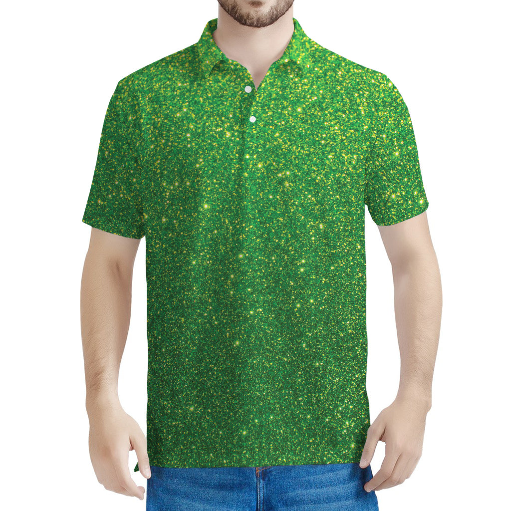 Shamrock Green (NOT Real) Glitter Print Men's Polo Shirt