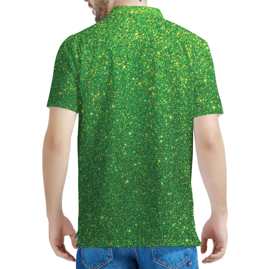 Shamrock Green (NOT Real) Glitter Print Men's Polo Shirt