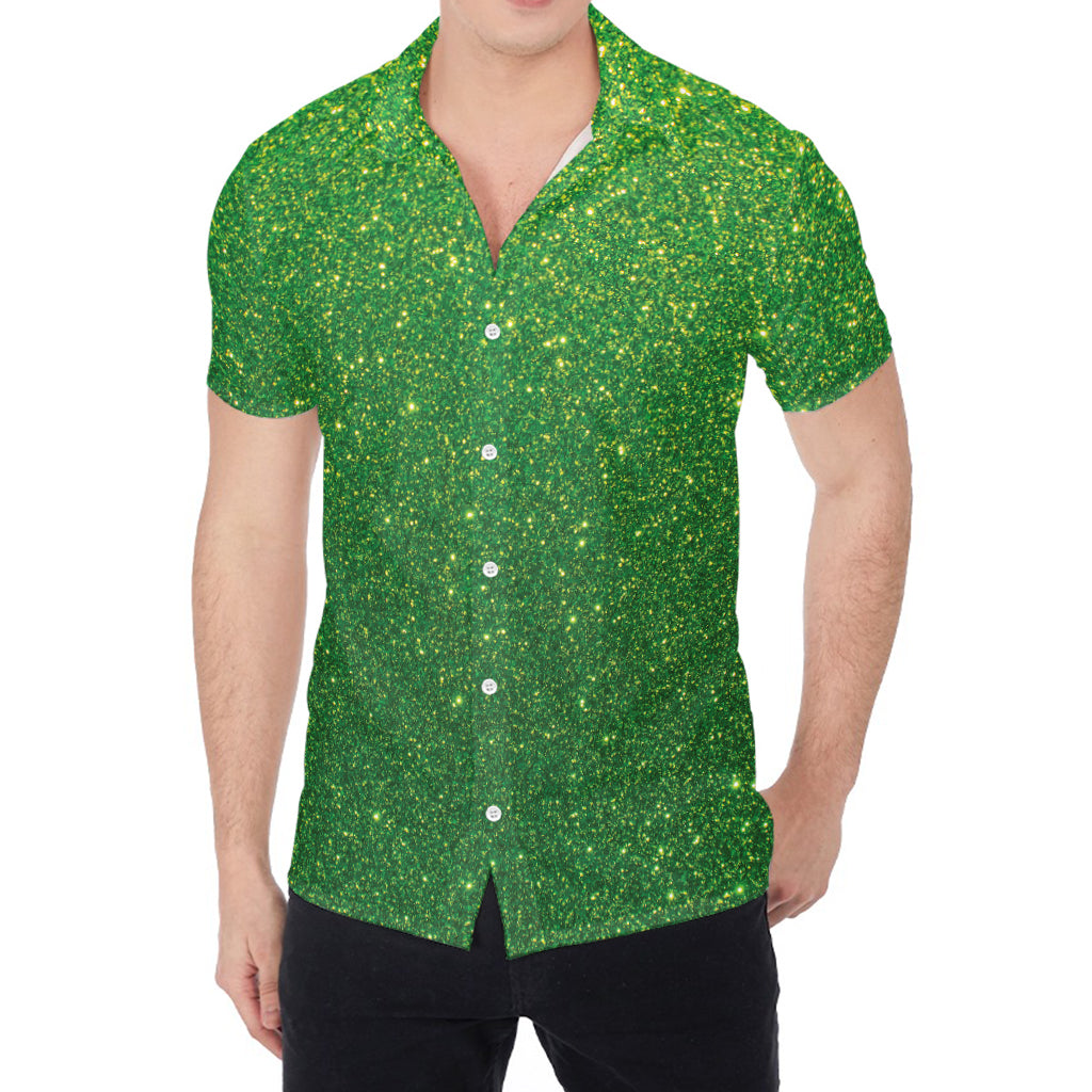 Shamrock Green (NOT Real) Glitter Print Men's Shirt