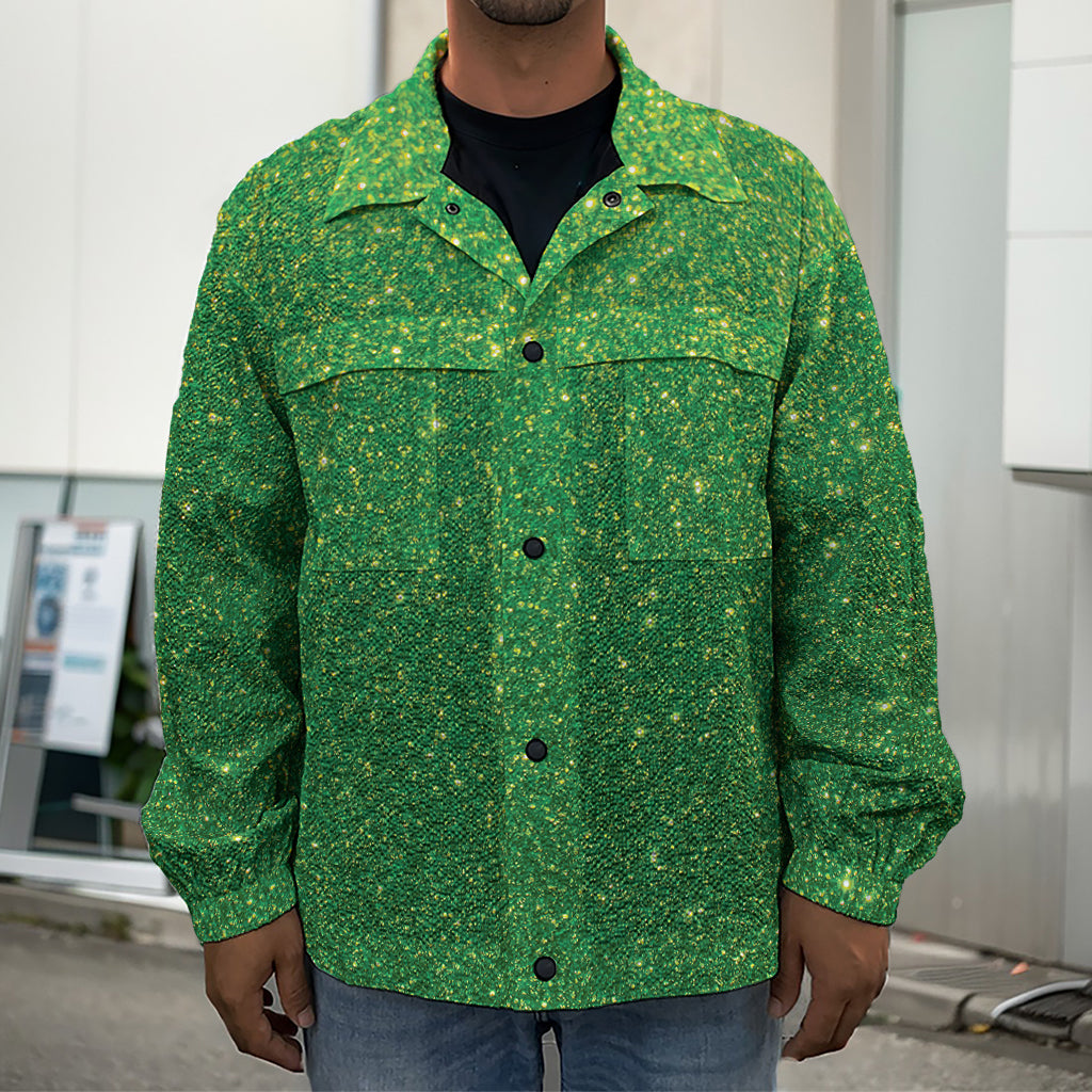 Shamrock Green (NOT Real) Glitter Print Men's Shirt Jacket