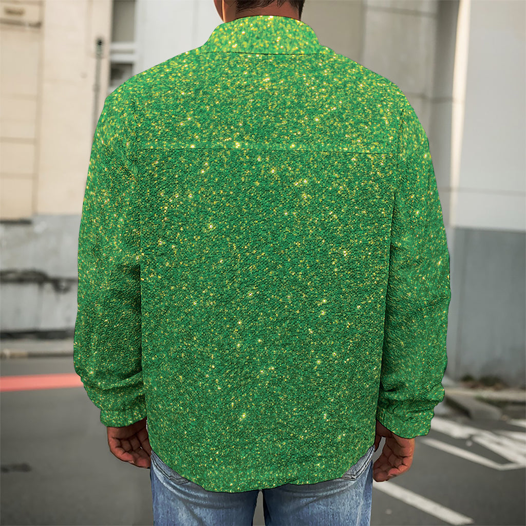 Shamrock Green (NOT Real) Glitter Print Men's Shirt Jacket