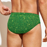 Shamrock Green (NOT Real) Glitter Print Men's Swim Briefs