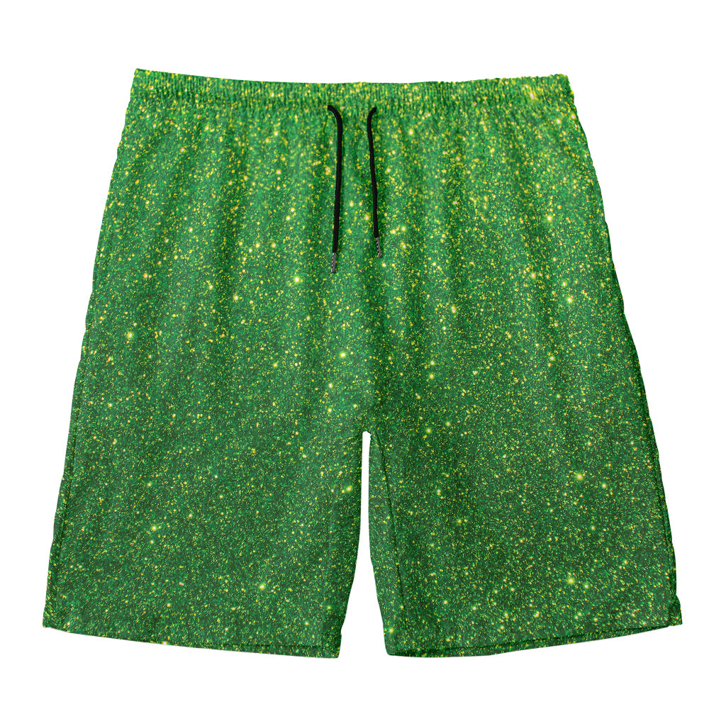 Shamrock Green (NOT Real) Glitter Print Men's Swim Trunks