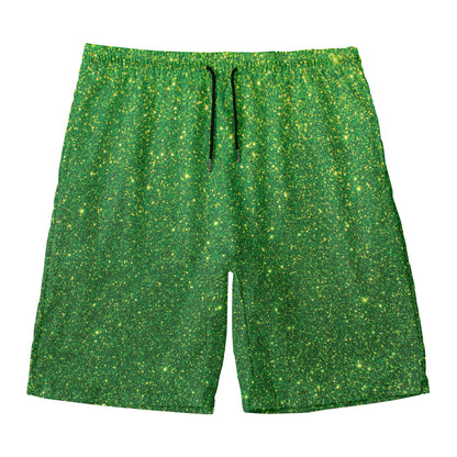 Shamrock Green (NOT Real) Glitter Print Men's Swim Trunks