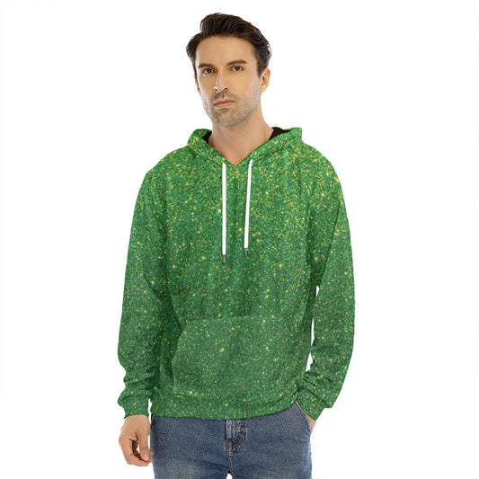 Shamrock Green (NOT Real) Glitter Print Men's Velvet Pullover Hoodie