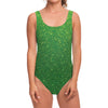 Shamrock Green (NOT Real) Glitter Print One Piece Swimsuit